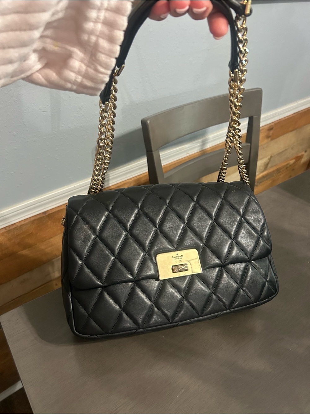 kate spade Black Quilted Shoulder Bag with Gold Chain